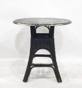 Circular top occasional table with moulded edge, basket weave panels below on four splayed legs,