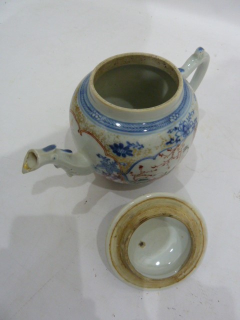 18th century Chinese export porcelain teapot, the bulbous body decorated with panels of figures, - Image 4 of 6