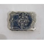 Silver-coloured snuff box of shaped rectangular form with engraved floral decoration, unmarked, 4.
