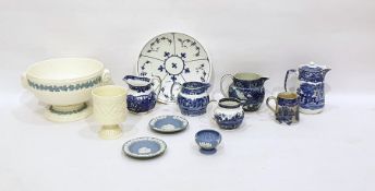 Quantity of Wedgwood ceramics to include fallow deer printed jug, other blue and white, pedestal