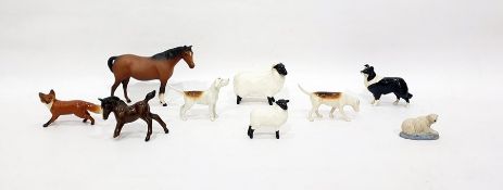 Quantity of Beswick models including matt glazed model of bay horse, further models of sheep,