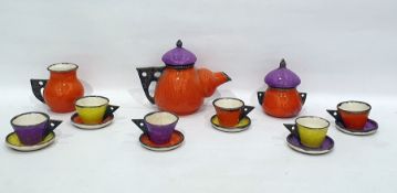 Spanish studio pottery tea set by Churriana, bearing monogram to base, gourd-shaped form to the