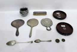 Georgian London silver tablespoon, assorted dressing table mirrors (some with silver backs), two