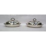 Pair of lidded entree dishes with beaded borders and removable handles to create four dishes