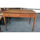 19th century mahogany and satinwood banded leather top desk of two drawers, square section