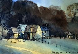 Michael G Edwards Watercolour drawing Barns and cottage, 13cm x 19cm approx Pen and ink  Abstract