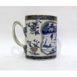 18th century Chinese export porcelain mug, cylindrical, underglaze blue, painted with willow pattern