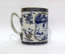 18th century Chinese export porcelain mug, cylindrical, underglaze blue, painted with willow pattern
