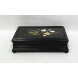 Late 19th century Italian pietre dure jewellery box, the lid with floral spray, ebonised box