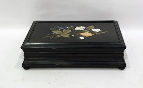 Late 19th century Italian pietre dure jewellery box, the lid with floral spray, ebonised box