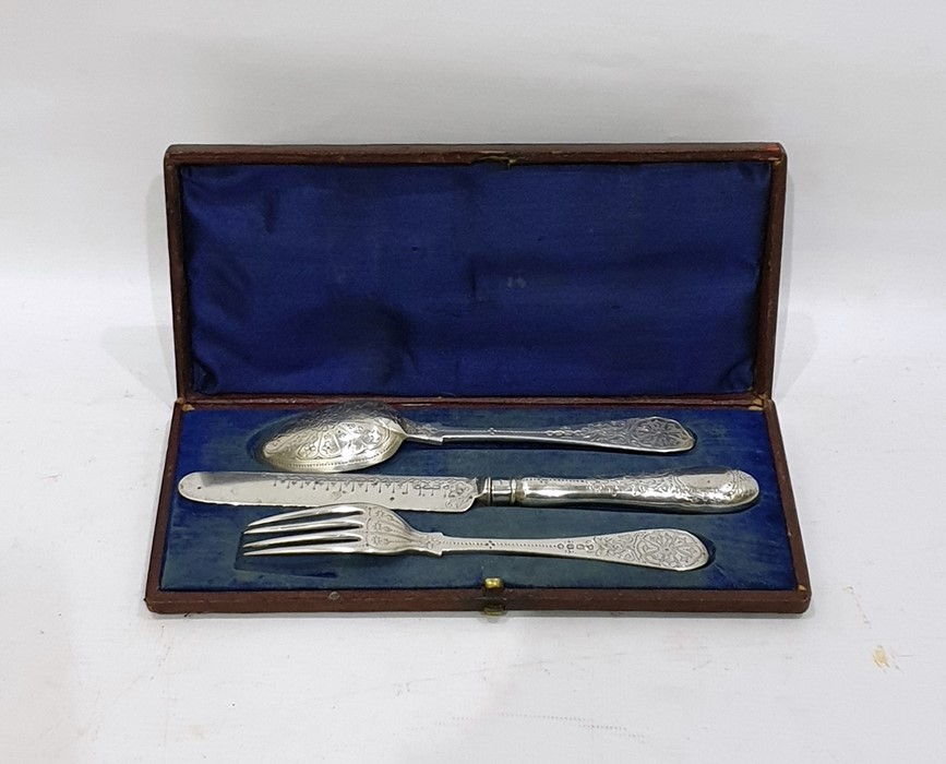 Victorian child's silver christening set, London 1871, three pieces viz:- fork, spoon and silver- - Image 2 of 2