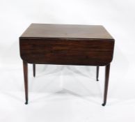 19th century mahogany pembroke table with drop leaves and single drawer, above square section