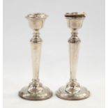 Pair of 20th century silver baluster-shaped candlesticks, plain with bead border to base, Birmingham