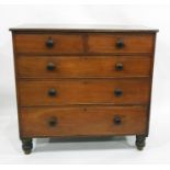 19th century mahogany chest of two short over three long drawers, the rectangular top with applied