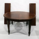 Victorian mahogany extending dining table with inlaid tapering square section supports, the whole
