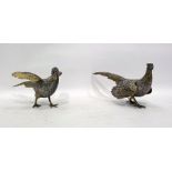 Pair of parcel gilt silver pheasant table ornaments with import marks for London 1992, the two
