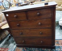19th century mahogany chest of two short over three long drawers, to plinth base, 119cm