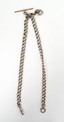 9ct gold double-albert chain, curb link with T-bar, 20g approx