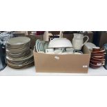 Hotess part tea service, other assorted plates marked 'Arc', brown and cream Emile Henry Denby-style