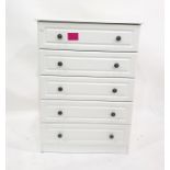 White painted bedroom chest of six drawers, to plinth base, 76.5cm x 107cm