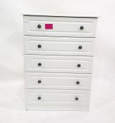 White painted bedroom chest of six drawers, to plinth base, 76.5cm x 107cm