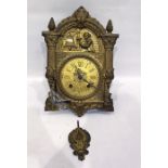 19th century French wall clock with gilt brass dial, with twin train striking movement, height 47cm