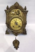 19th century French wall clock with gilt brass dial, with twin train striking movement, height 47cm