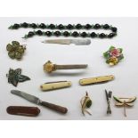 Quantity of costume jewellery including ceramic brooches, necklaces, watches, beads, pen knife,