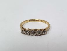 18ct gold and five-stone diamond ring, illusory set five graduated small stones, approx 2.3g