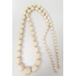 Early 20th century ivory graduated bead necklace, provenance from the vendor's grandmother who lived