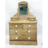 Late 19th century pine dressing chest with single swing mirror, drawered superstructure above two