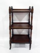 19th century three-tier mahogany dumb waiter with three-quarter galleried top, the three tiers