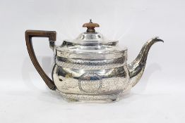 George III provincial silver teapot by Thomas Wilson, Newcastle 1806, of oblong form with bands of