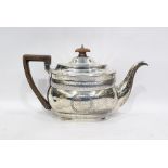 George III provincial silver teapot by Thomas Wilson, Newcastle 1806, of oblong form with bands of