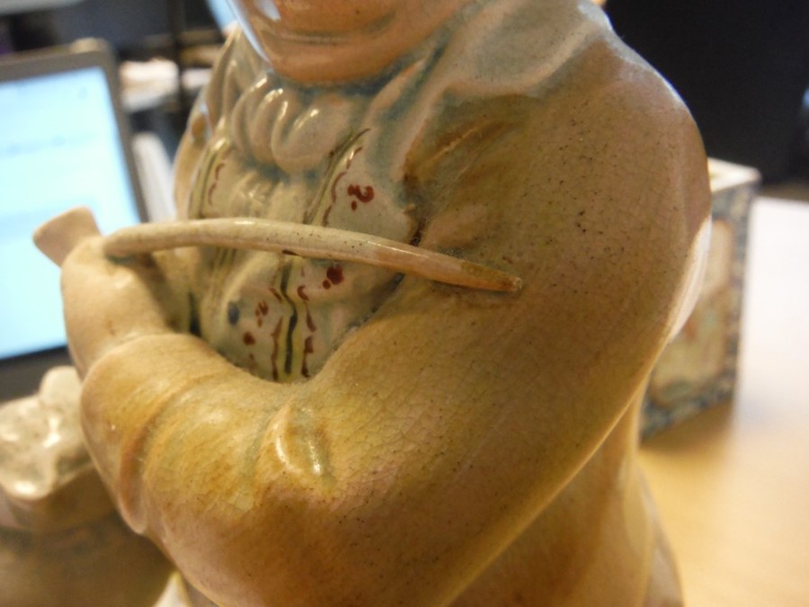 19th century Toby character jug standing figure with tri-form hat, clay pipe, holding jug of ale, on - Image 2 of 12