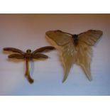 Elizabeth Bonte horn butterfly, signed to back, and a similar dragonfly