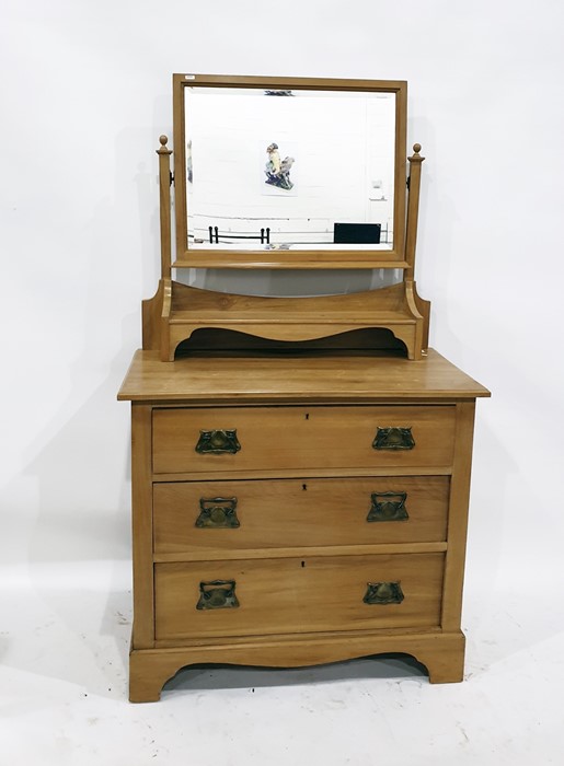 Edwardian satin walnut mirror-back chest of three long drawers, raised on bracket feet, width 91cm x