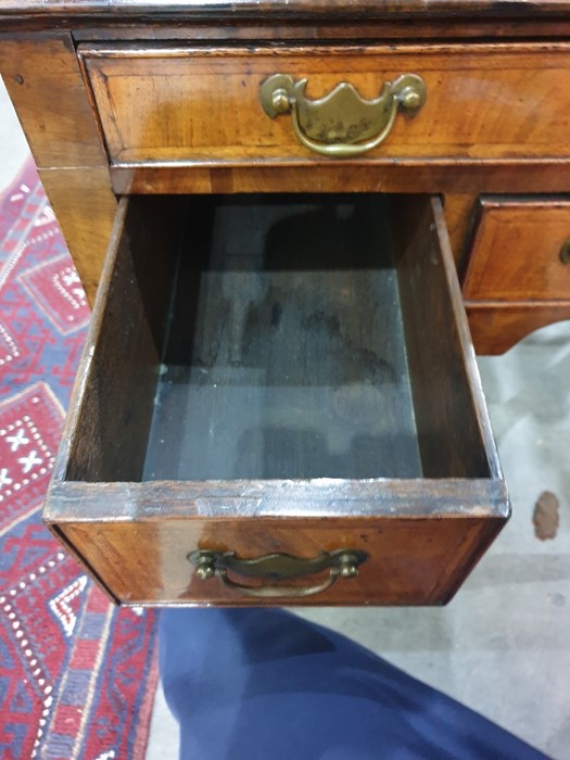 Possibly 18th century oyster walnut lowboy with moulded edge above one long and three short drawers, - Image 7 of 12