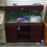 20th century rosewood-effect fishtank and accessories, 120.5cm