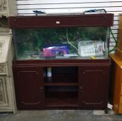 20th century rosewood-effect fishtank and accessories, 120.5cm