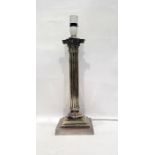 Silver plated Corinthian column candlestick table lamp having incised letters 'GS' to base, 45cm