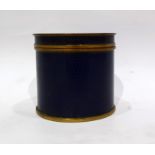 Chinese blue enamel and gilt metal cloisonne canister, cylindrical, lidded, with allover trelliswork