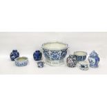 Quantity of Oriental blue and white including pair of prunus blossom ginger jars, large