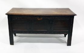 18th century oak chest, the rectangular top with moulded edge, opening to reveal candle box, the