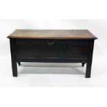 18th century oak chest, the rectangular top with moulded edge, opening to reveal candle box, the