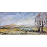 Dorothy Ward Oil on canvas Pastoral scene, cottage in the foreground with autumn trees and a