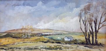 Dorothy Ward Oil on canvas Pastoral scene, cottage in the foreground with autumn trees and a