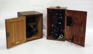 Microscope sample slicer in pine case bearing ivorine plaque 'Hawksley & Sons' and an R & J Beck