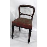 19th century mahogany dining chair with overstuffed seat and turned supports