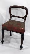 19th century mahogany dining chair with overstuffed seat and turned supports